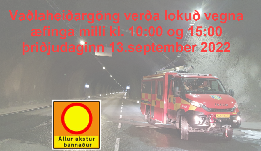 Vaðlaheiðargöng lokuð 13. september frá kl.10 til kl.15