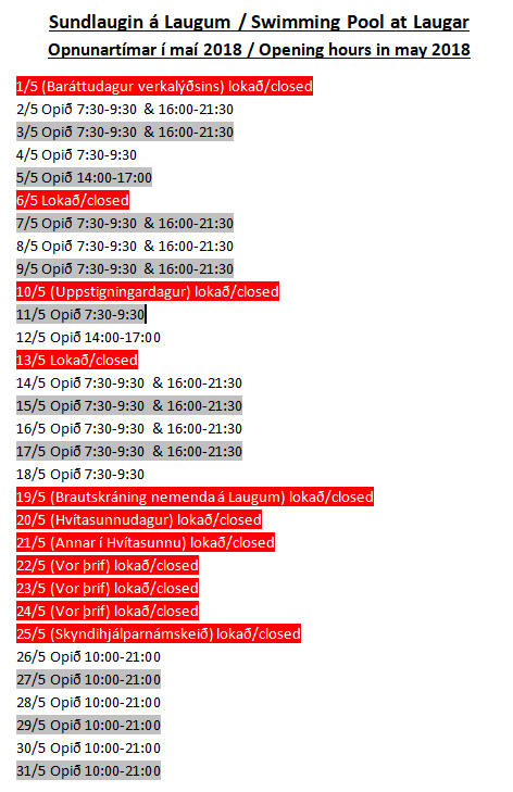 Sundlaugin á Laugum - lokuð 19.-25. maí