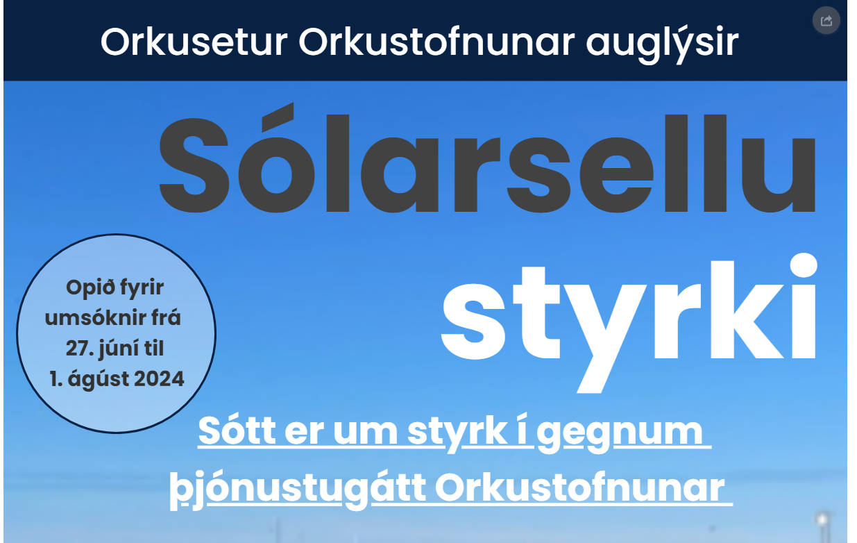 Orkusetur Orkustofnunar auglýsir styrki til kaupa á sólarsellum