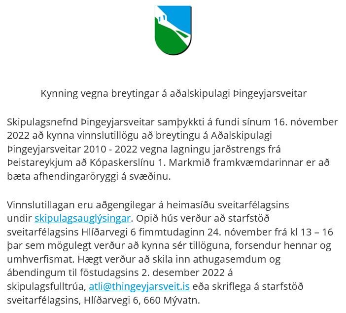 Breyting á Aðalskipulagi Þingeyjarsveitar 2010 - 2022 vegna lagningu jarðstrengs